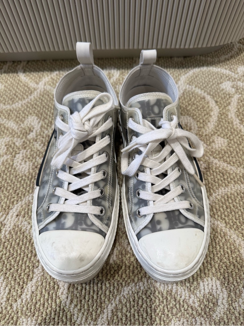 Dior Kids White and Gray Logo-Trim Lace-Up Sneakers